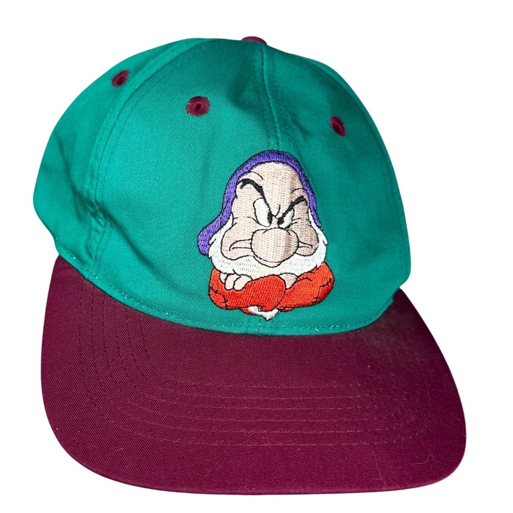 Disney Snow White Grumpy Snapback Hat Vintage Teal Maroon Youth Cap RN90112